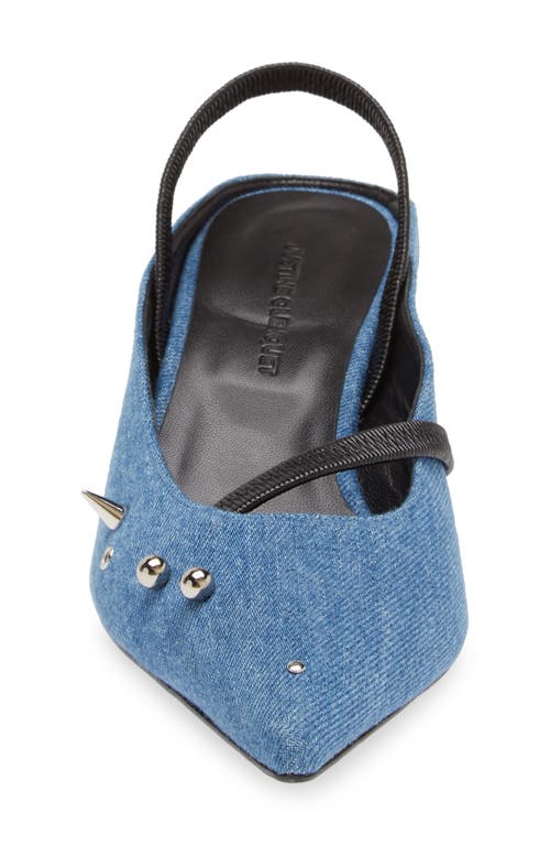 Shop Justine Clenquet Joy Kitten Heel Pointed Toe Slingback Mule In Denim Blue