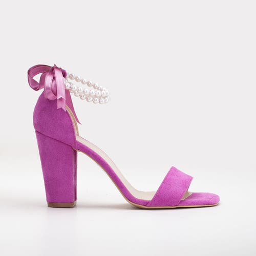 Forever & Always Shoes Women's Pink / Purple Melissa - Fuchsia Suede Sandals With Pearls In Fuchsia