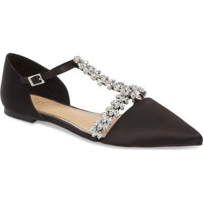 Jewel Badgley Mischka Maury Embellished T-Strap Flat, Black