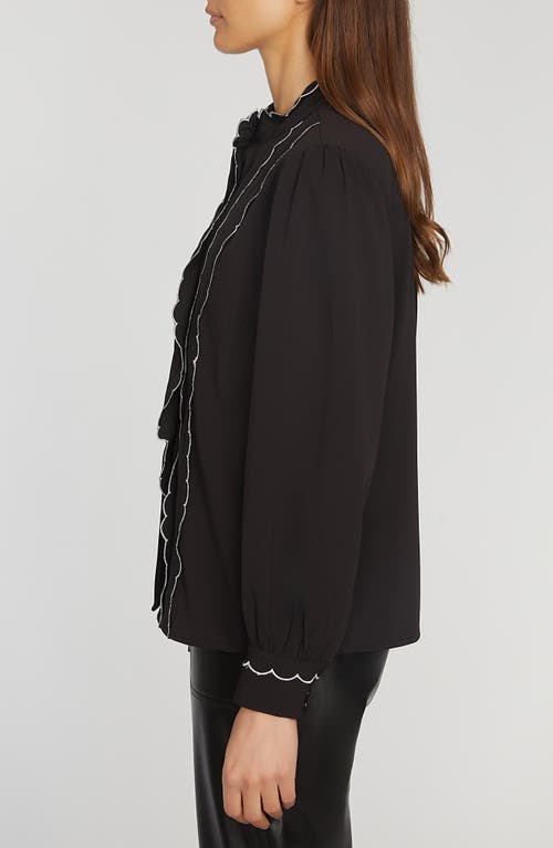 Shop Elie Tahari The Rae Scallop Shirt In Noir With Contrasting White