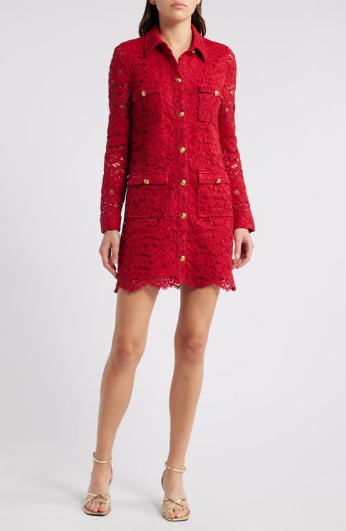 Shop Saylor Luna Long Sleeve Lace Shirtdress In Crimson