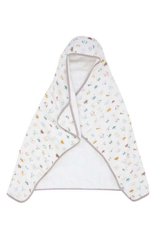 little unicorn Cotton Muslin & Terry Hooded Towel in Animal Crowd at Nordstrom