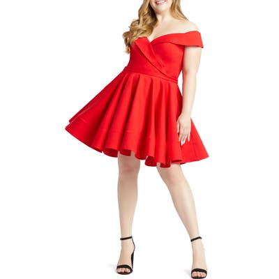 Plus Size MAC Duggal Portrait Collar Skater Dress, Red
