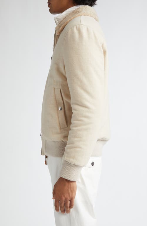 Shop Eleventy Boiled Wool & Genuine Shearling Bomber Jacket In Sand