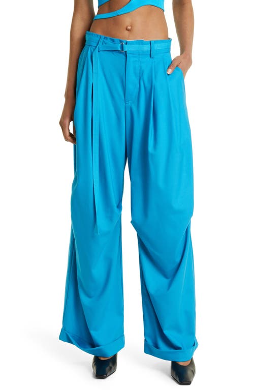 DIDU Draped Tailored Belted Wool Pants in Blue