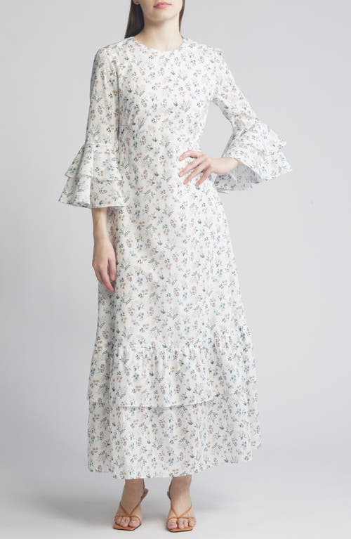 Gala Floral Tiered Cotton Maxi Dress in Cream