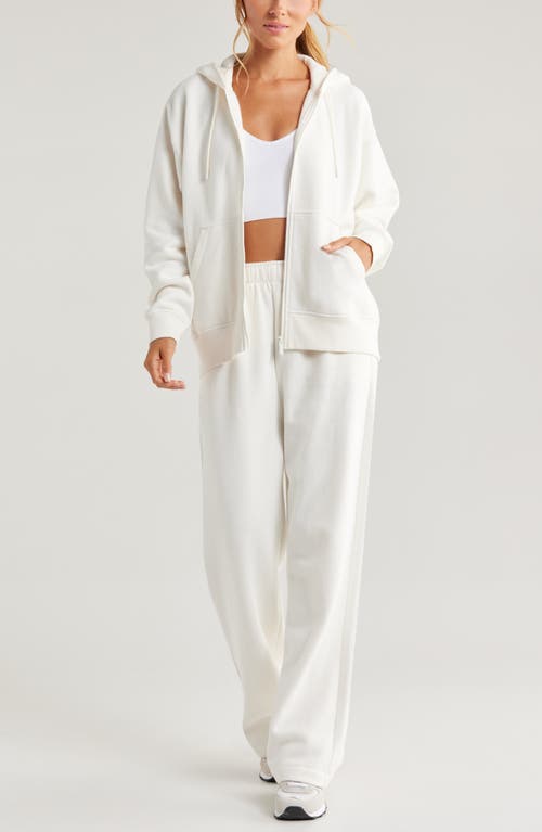 Shop Zella Cloud Fleece Zip Hoodie In Ivory Egret