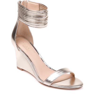 Jewel Badgley Mischka Starry Ankle Strap Wedge- Metallic