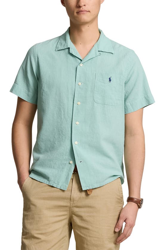 Shop Polo Ralph Lauren Linen & Cotton Camp Shirt In Celadon