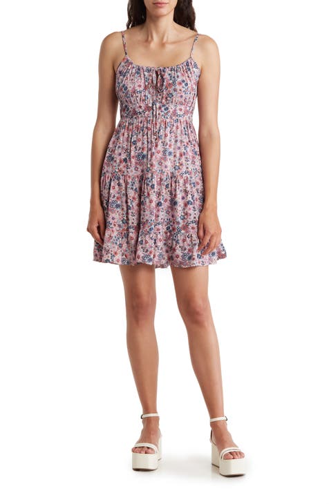Floral Tie Keyhole Tiered Dress