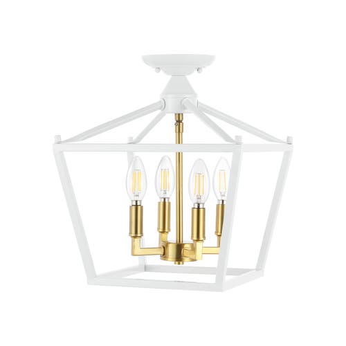 Jonathan Y Plains 4-light Iron Modern Farmhouse Led Flush Mount In White/brass Gold