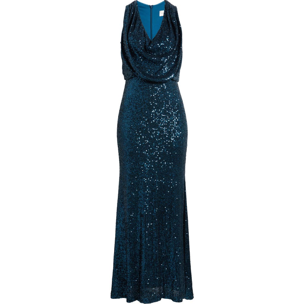 Eliza J Sequin Gown In Peacock