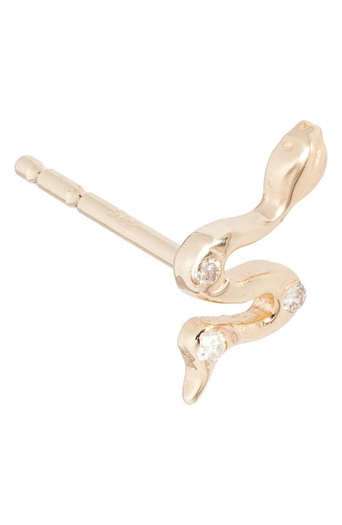 Shop Anzie Angie X Mel Soldera Single Snake Stud Earring In Yellow Gold/diamond