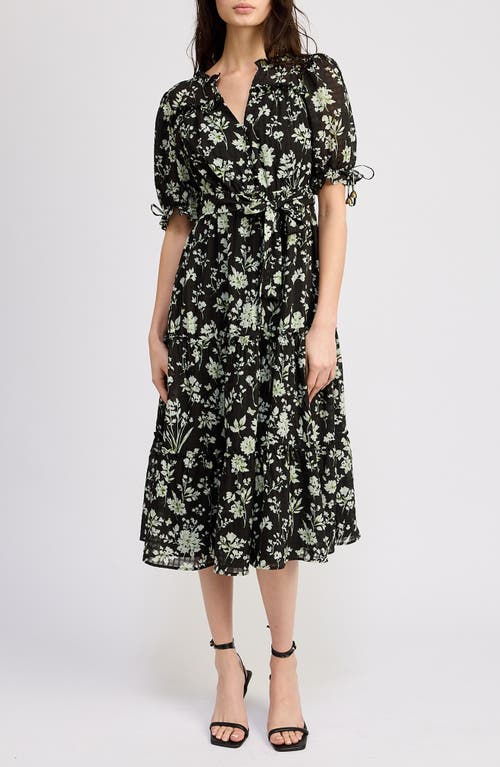 Shop En Saison Emory Floral Print Midi Dress In Black Pear