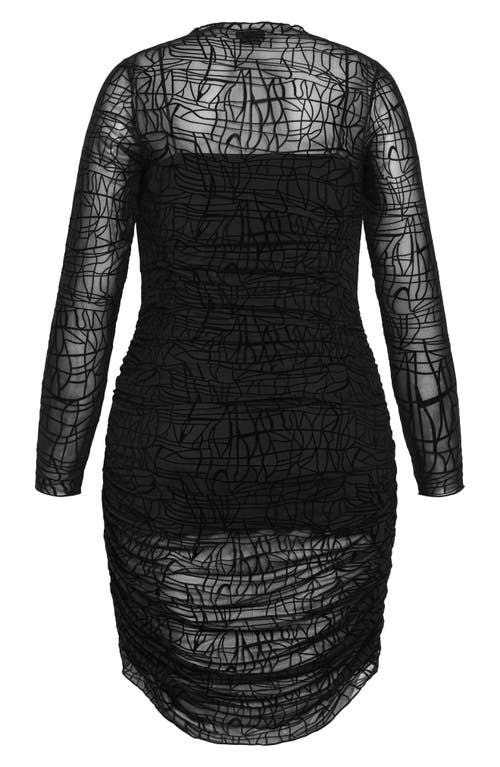 City Chic Frankie Swirl Ruched Semisheer Long Sleeve Dress In Black