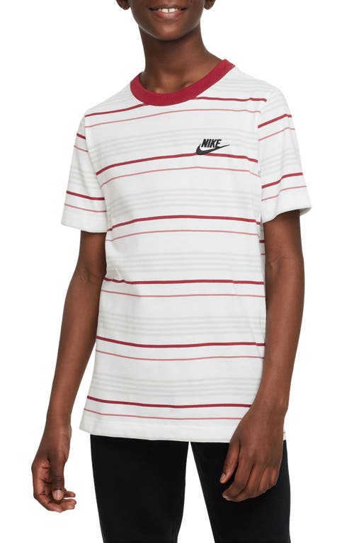 Nike Kids' Sportswear Stripe Cotton Logo T-shirt In White