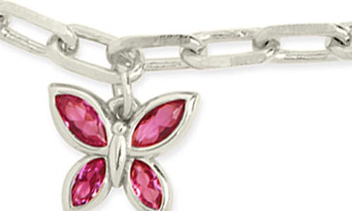 Sterling Forever Silver-tone Or Gold-tone Pink Cubic Zirconia Butterfly Charm Caria Anklet In Silver