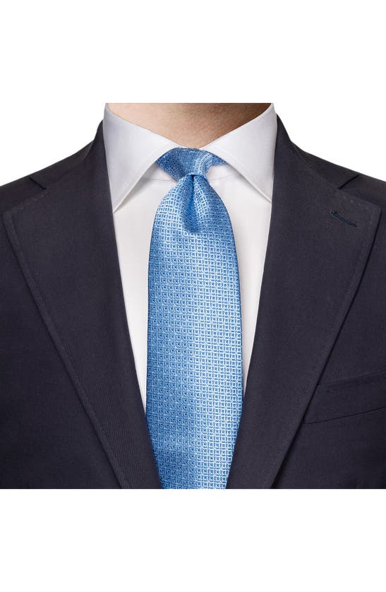 Shop Eton Tonal Geometric Silk Tie In Lt/ Pastel Blue