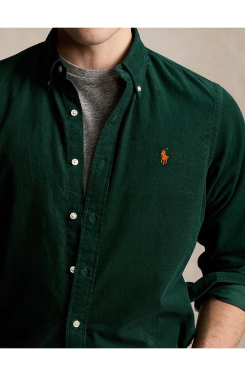 Shop Polo Ralph Lauren Solid Corduroy Button-down Shirt In Vintage Pine