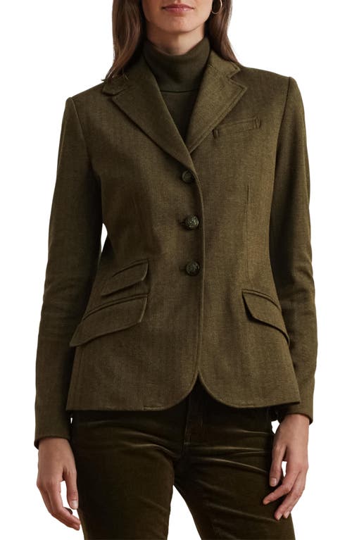 Shop Lauren Ralph Lauren Herringbone Jacquard Blazer In Botanic Green/circuit Brown