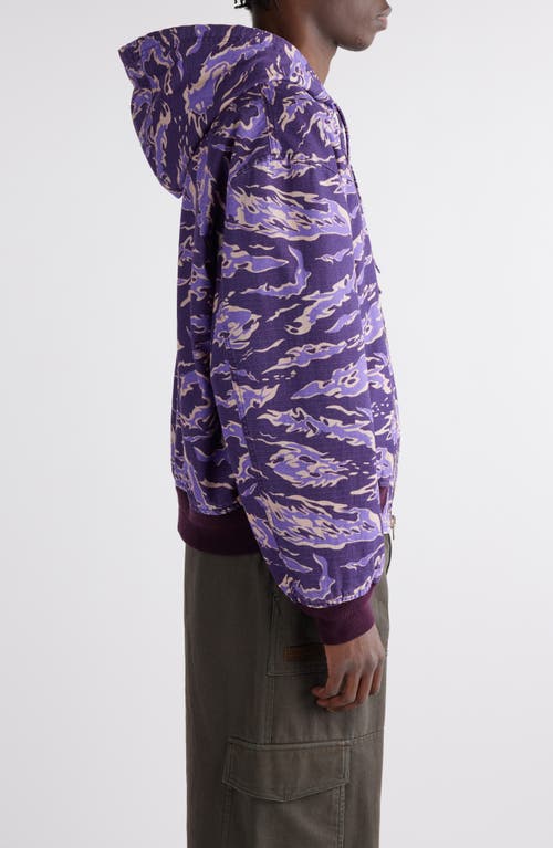 Shop Acne Studios Camo Print Hooded Jacket In Purple Multi