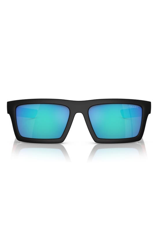 Prada 55mm Rectangular Sunglasses In Black/ Green Blue