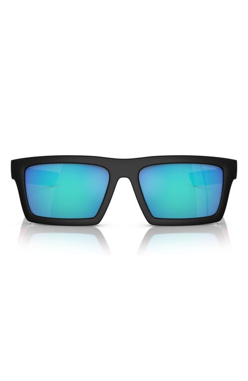 Shop Prada Sport 55mm Rectangular Sunglasses In Black/green Blue