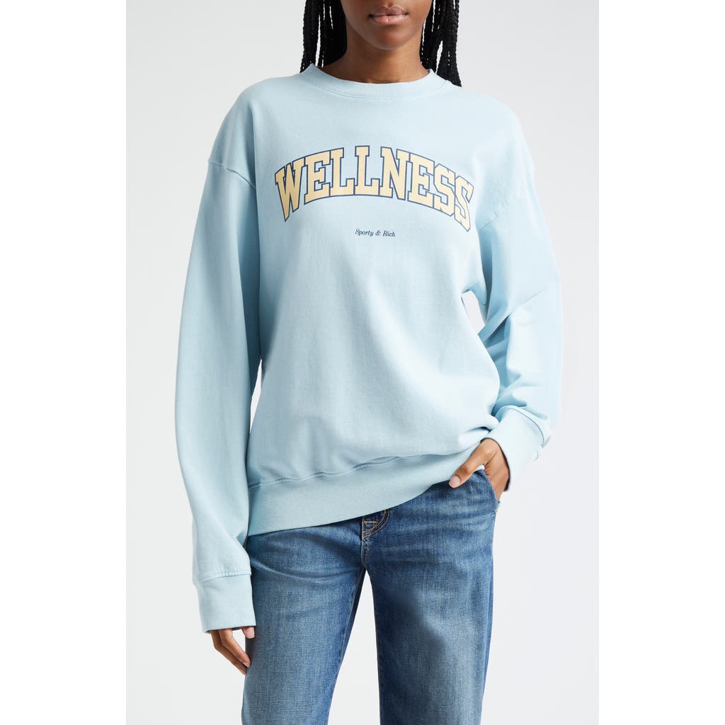 Sporty And Rich Sporty & Rich Wellness Ivy Cotton Graphic Sweatshirt In China Blue