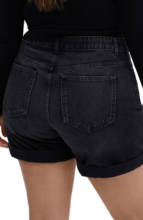 Shop Mango High Waist Mom Fit Denim Shorts In Black Denim