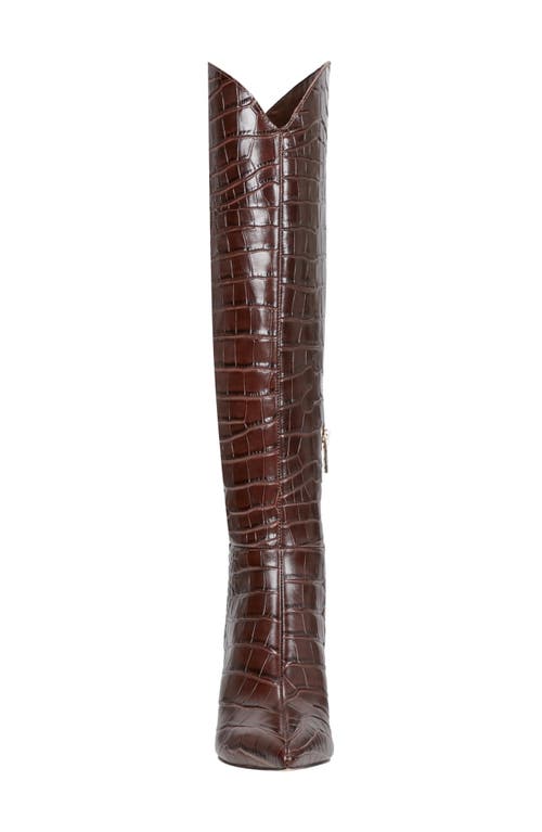 Shop Marc Fisher Ltd Quinnie Croc Embossed Over The Knee Boot In Dark Brown