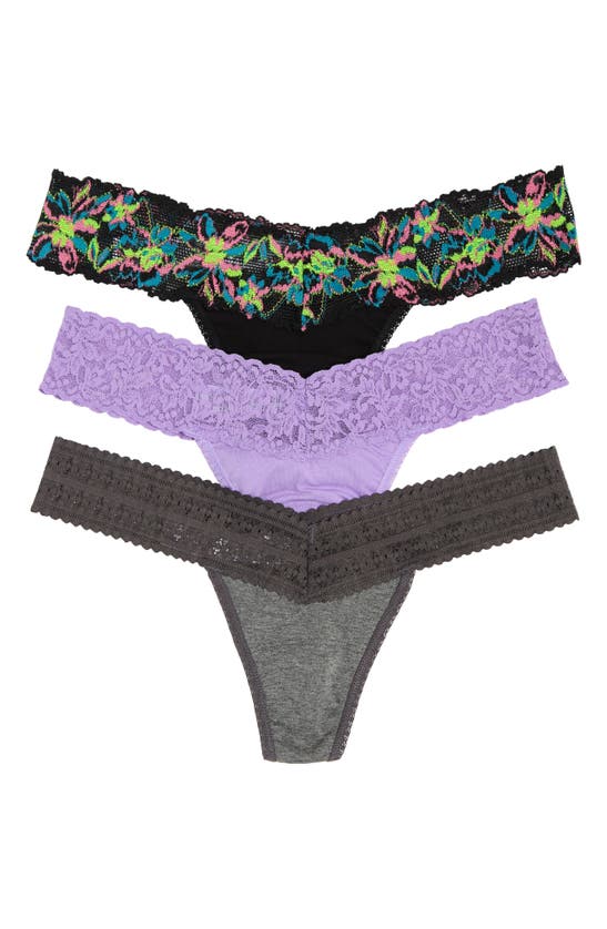 Hanky Panky Assorted 3-pack Original Rise Thongs In Hgra/ Neon Lights/ Frnl