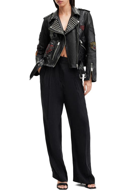 Shop Allsaints College Stud Detail Leather Biker Jacket In Black