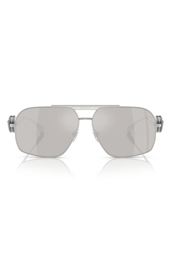 Shop Versace 62mm Mirrored Oversize Irregular Sunglasses In Silver
