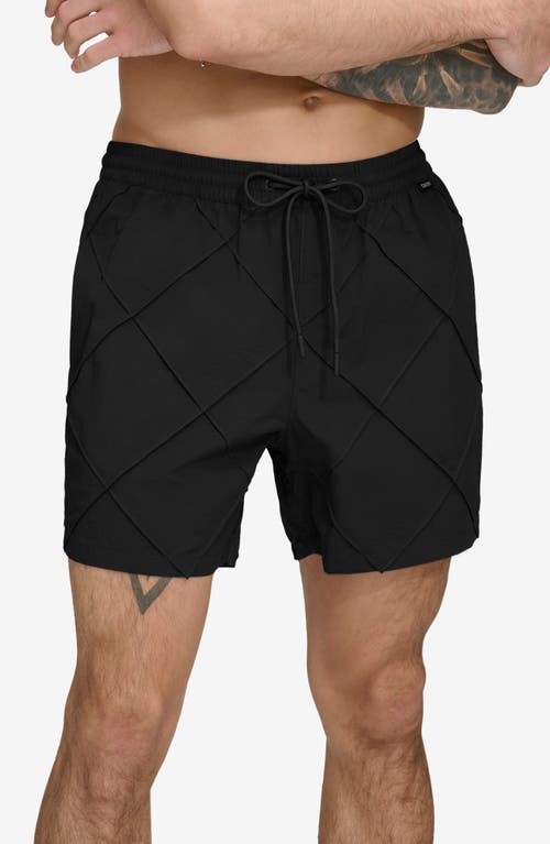 Shop Dkny Diamond Pintuck Swim Trunks In Black