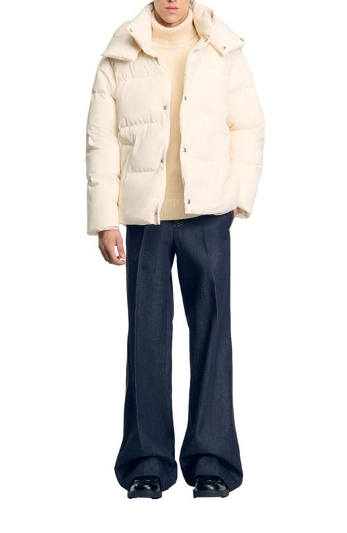 Shop Sandro Quilted Puffer Jacket In Cream