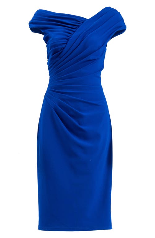 Shop Tadashi Shoji Ruched Crepe Sheath Dress In Mystic Blue