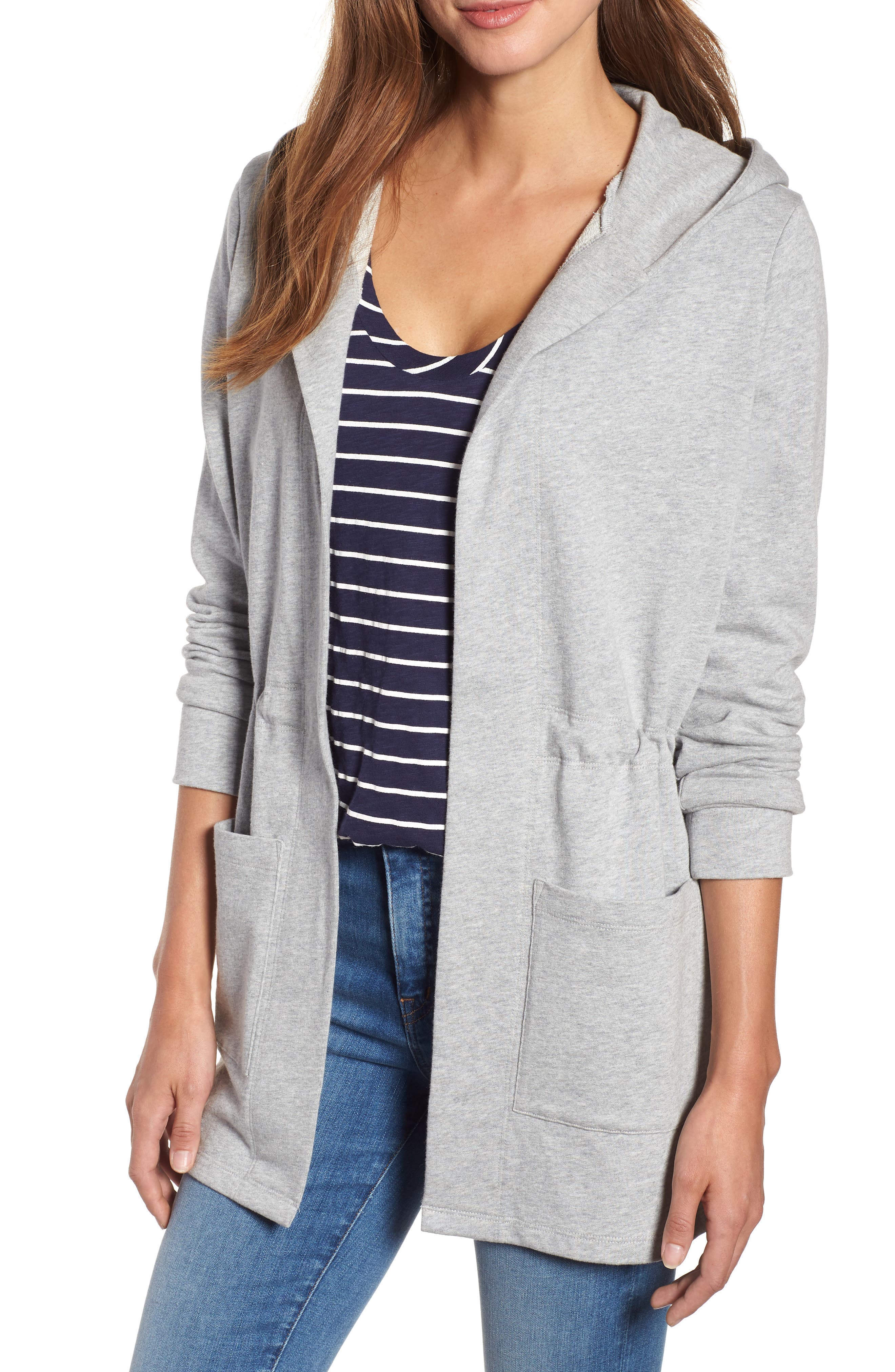 Caslon Hooded French Terry Cardigan, Grey