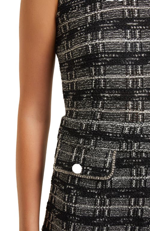 Misook Rhinestone Tweed Straight Leg Jumpsuit In Black/ New Ivory