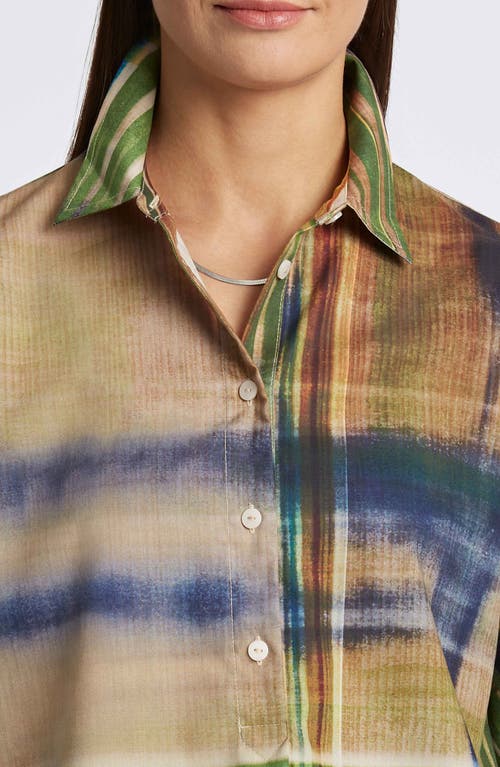 Shop Foxcroft Delia Painterly Stripe Cotton Button-up Shirt In Blue Multi