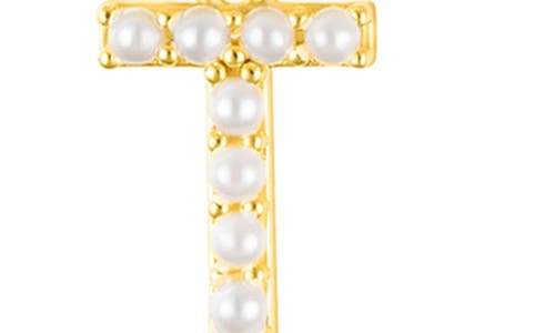 Adornia Faux Pearl Initial Charm Beaded Bracelet In Gold White-t