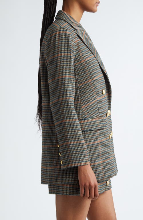 Shop L Agence L'agence Aimee Plaid Double Breasted Blazer In Tan/teal Plaid