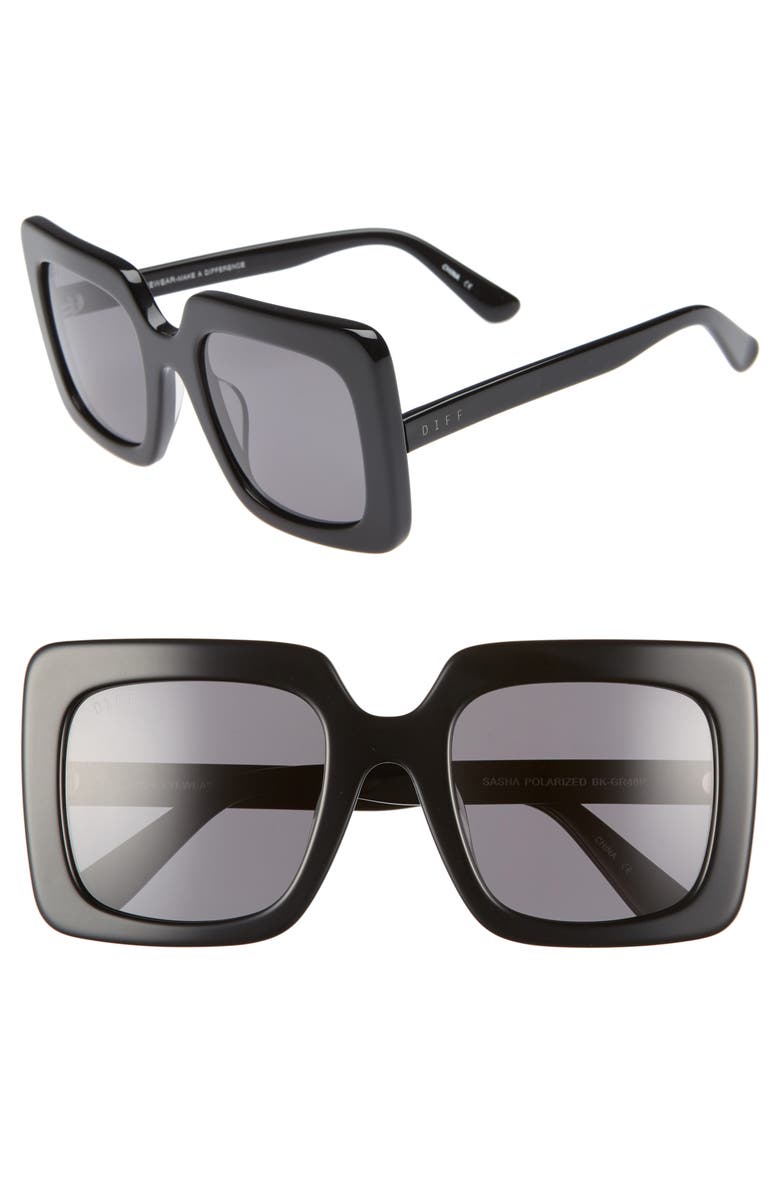  Sasha 53mm Polarized Sunglasses, Main, color, BLACK/ GREY