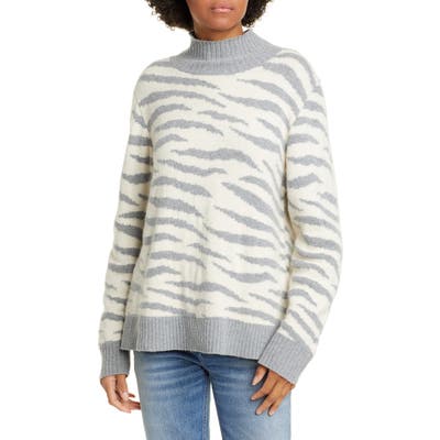 La Vie Rebecca Taylor Animal Print Turtleneck Merino Wool & Cotton Blend Sweater, Black