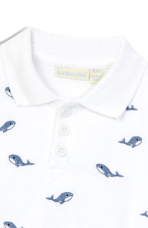 JOJO MAMAN BÉBÉ JOJO MAMAN BEBE WHALE EMBROIDERED COTTON POLO BODYSUIT 