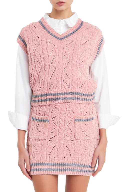 English Factory Stripe Trim Chenille Sweater Vest at Nordstrom,