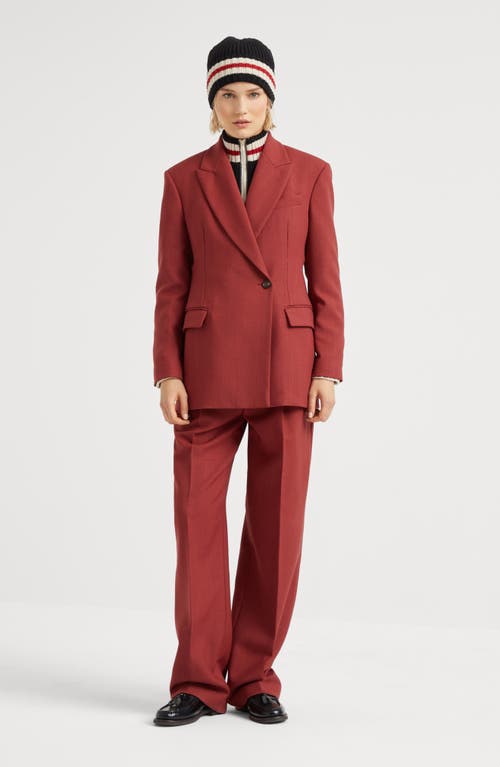 Shop Brunello Cucinelli Malfilé Virgin Wool Twill Relaxed Tailored Trousers In Red