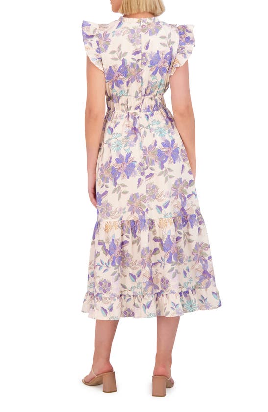 Shop Vince Camuto Floral Ruffle Cotton Midi Dress In Blue