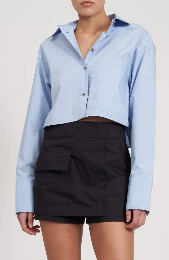 Shop Rebecca Minkoff Layne Crop Button-up Shirt In Sky