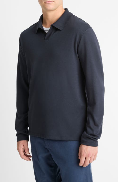 Shop Vince Milano Stitch Johnny Collar Long Sleeve Polo In Coastal