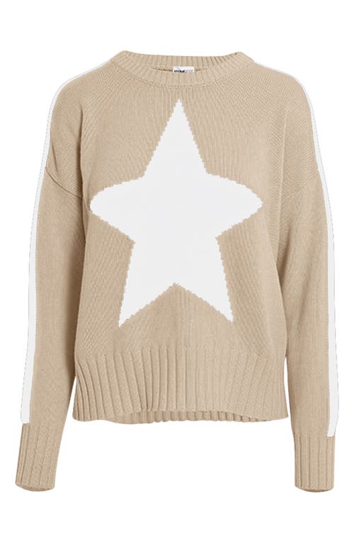 Shop Minnie Rose Star Cotton & Cashmere Crewneck Sweater In Brown Sugar/white